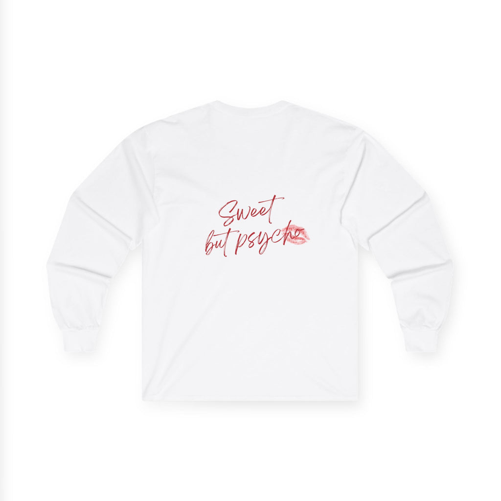 Long Sleeve Tee — "Sweet but Psycho" Lip Kiss Graphic