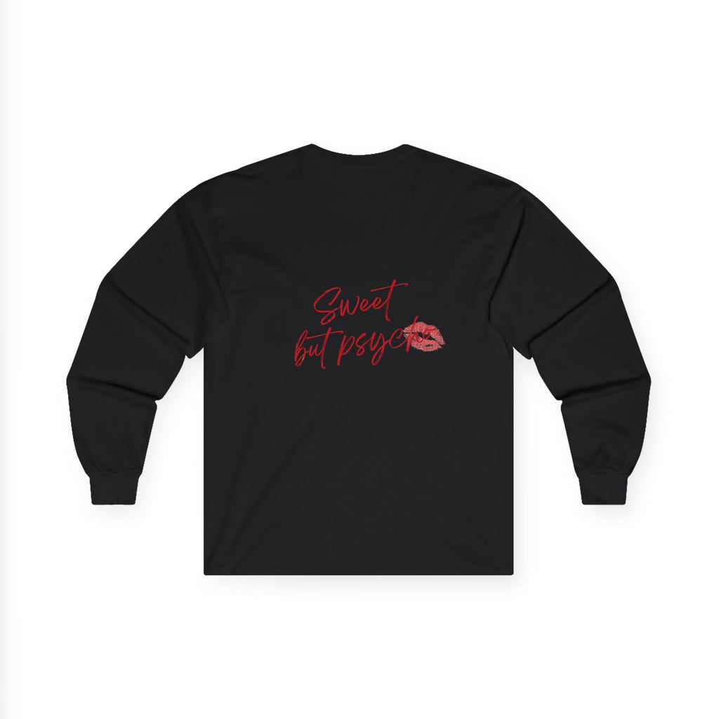 Long Sleeve Tee — "Sweet but Psycho" Lip Kiss Graphic